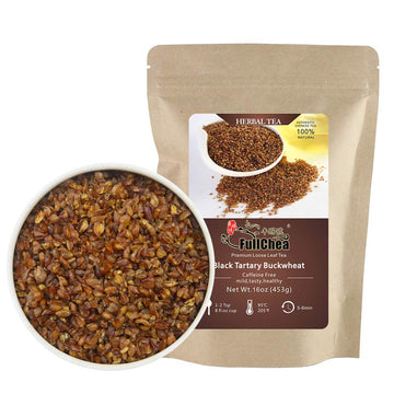 Fullchea - Himalayan Tartary Buckwheat Tea - Roasted Black Buckwheat - Loose Leaf Herbal Tea - Caffeine Free - Non-Gmo - Gluten Free - 100% Natural 16Oz / 453G