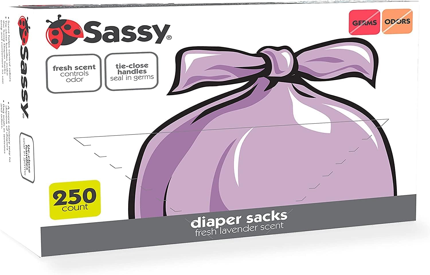 Sassy 250 Count Disposable Diaper Sacks, Lavender Scented, Easy-To-Tie, Diaper Disposal Or Pet Waste Bags