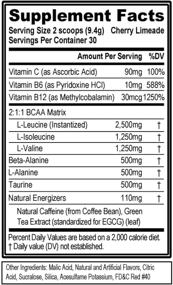 Evl Bcaas Amino Acids Powder - Bcaa Energy Pre Workout Powder For Muscle Recovery Lean Growth And Endurance - Rehydrating Post Workout Recovery Drink With Natural Caffeine - Cherry Limeade : Health & Household