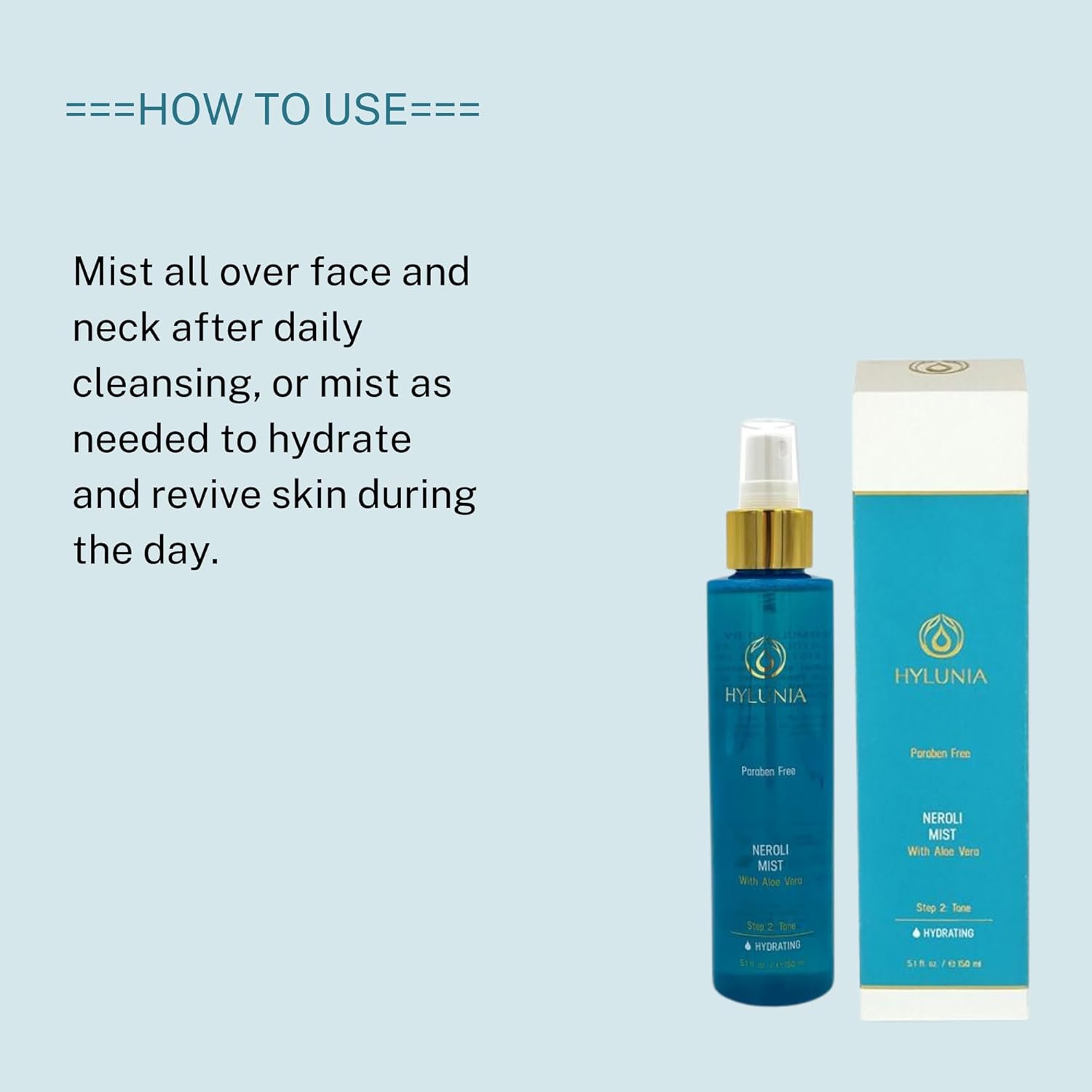 Hylunia Neroli Mist - Instant Moisturizing Spray - Colloidal Silver And Aloe Vera - For Younger Fresher Looking Skin - All Natural Toner : Beauty & Personal Care