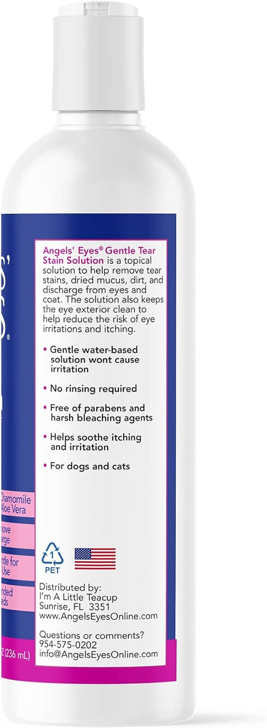 ANGELS' EYES Gentle Tear Stain Solution for Dogs and Cats | 8 oz Solution for Eye Area and Face | Remove Discharge, Dirt, Tear Stains, and Mucus