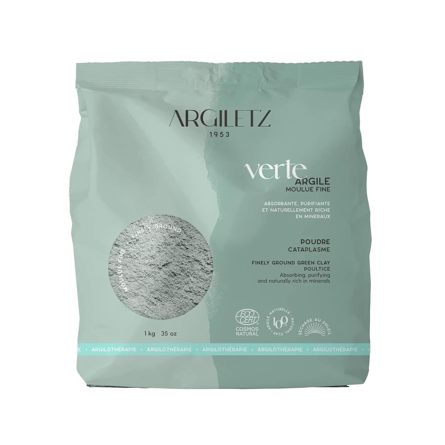 Argiletz Green Clay Surfine 2.2Lb/1Kg. 100% Sourced And Produced In France. : Beauty & Personal Care