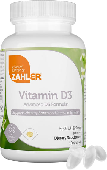 Zahler - Advanced Vitamin D3 5000 Iu Softgels (120 Count) Kosher Vegetarian Friendly Vitamin D For Immune Support, Bone, Teeth & Muscle Health - Daily D3 Vitamin Supplement For Adults - Easy Swallow V