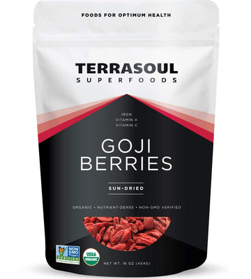 Terrasoul Superfoods Organic Goji Berries, 16 Oz - Large Size | Chewy Texture | Premium Quality | Lab-Tested