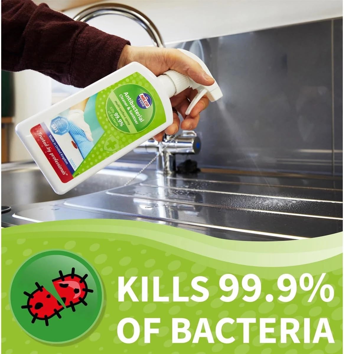 Nilco Antibacterial Cleaner and Sanitiser Multi-Surface Spray, 500 ml (Pack of 6) : Amazon.co.uk: Grocery