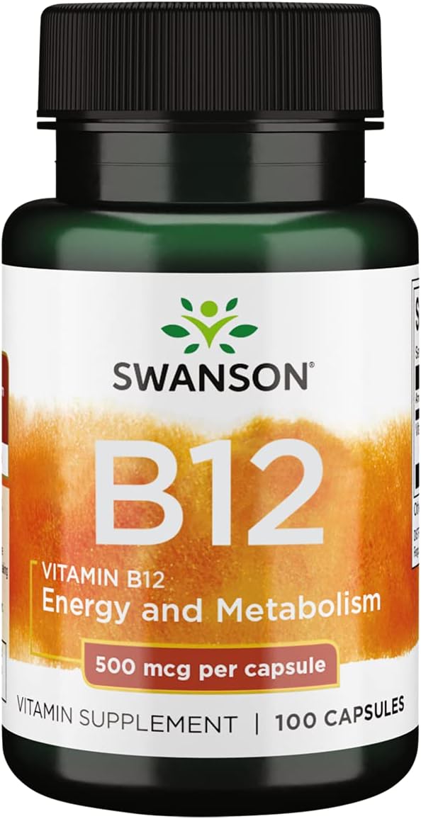 Swanson Vitamin B-12 (Cyanocobalamin) Energy Cardivascular Health Support 500 Mcg 100 Capsules