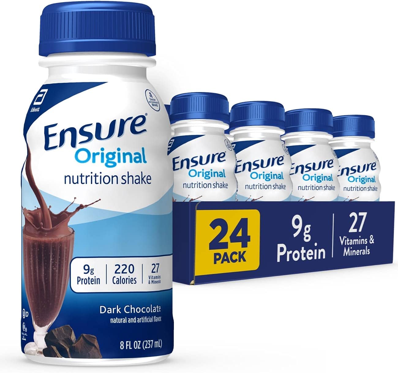 Ensure Original Dark Chocolate Nutrition Shake | Meal Replacement Shake | 24 Pack, Plastic Bottle, Liquid