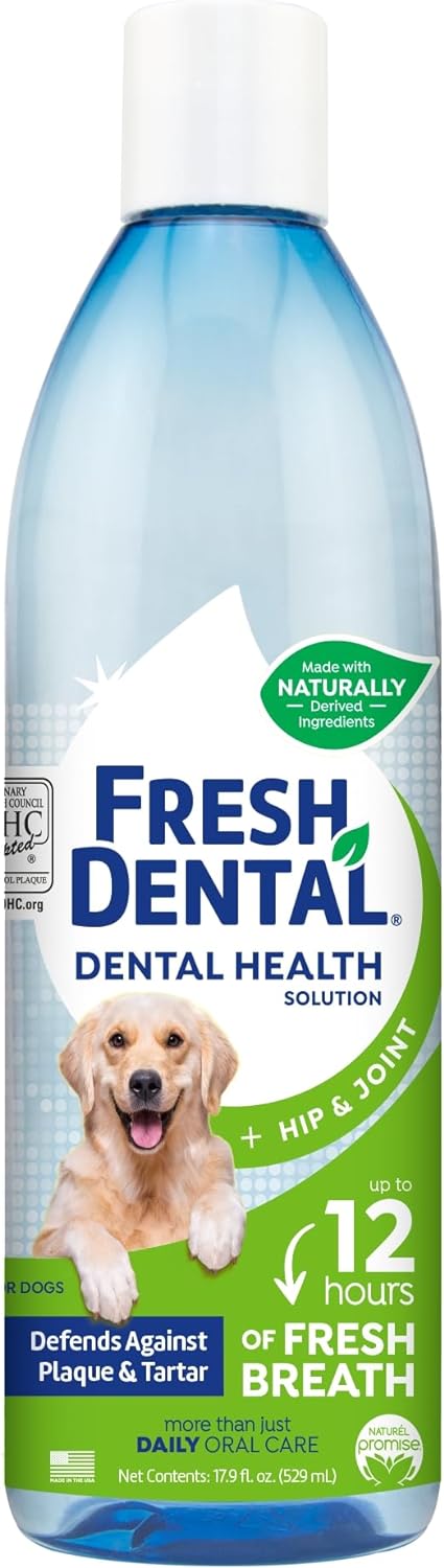 Naturel Promise Fresh Dental Water Additive - Dental Health Solution for Dogs Plus Hip & Joint - Freshens Breath Up to 12 Hours-No Brushing Required-Glucosamine Helps HIPS & Joints-17.9 Fl Oz, 1 Pack