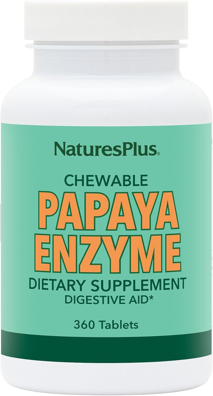 Natures Plus Papaya Enzyme - 6 Mg Papain - All Natural Digestive Aid Supplement, Contains Amylase & Protease - 360 Chewable Tablets (360 Servings)