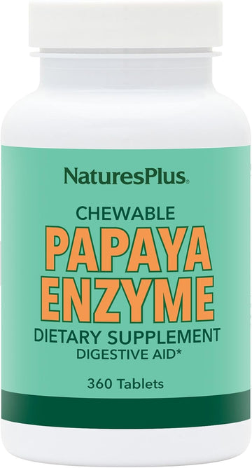 Natures Plus Papaya Enzyme - 6 Mg Papain - All Natural Digestive Aid Supplement, Contains Amylase & Protease - 360 Chewable Tablets (360 Servings)