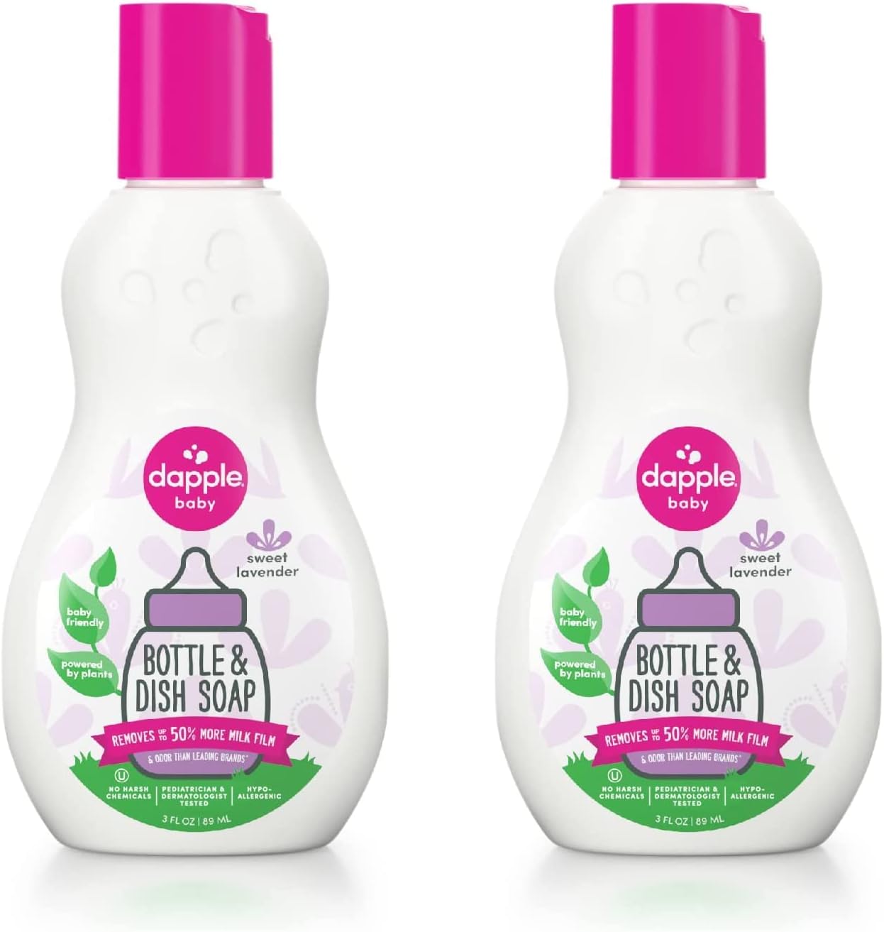 Dapple Bottle and Dish Soap Baby, Hypoallergenic, Plant-Based, Sweet Lavender, 3 Fl Oz (Pack of 2)