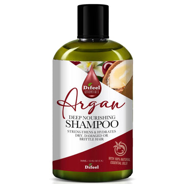 Difeel Essentials Deep Nourishing Argan Shampoo 12 Oz. - Shampoo For Dry, Damaged Or Frizzy Hair, Sulfate Free Shampoo Made With 100% Essential Oil