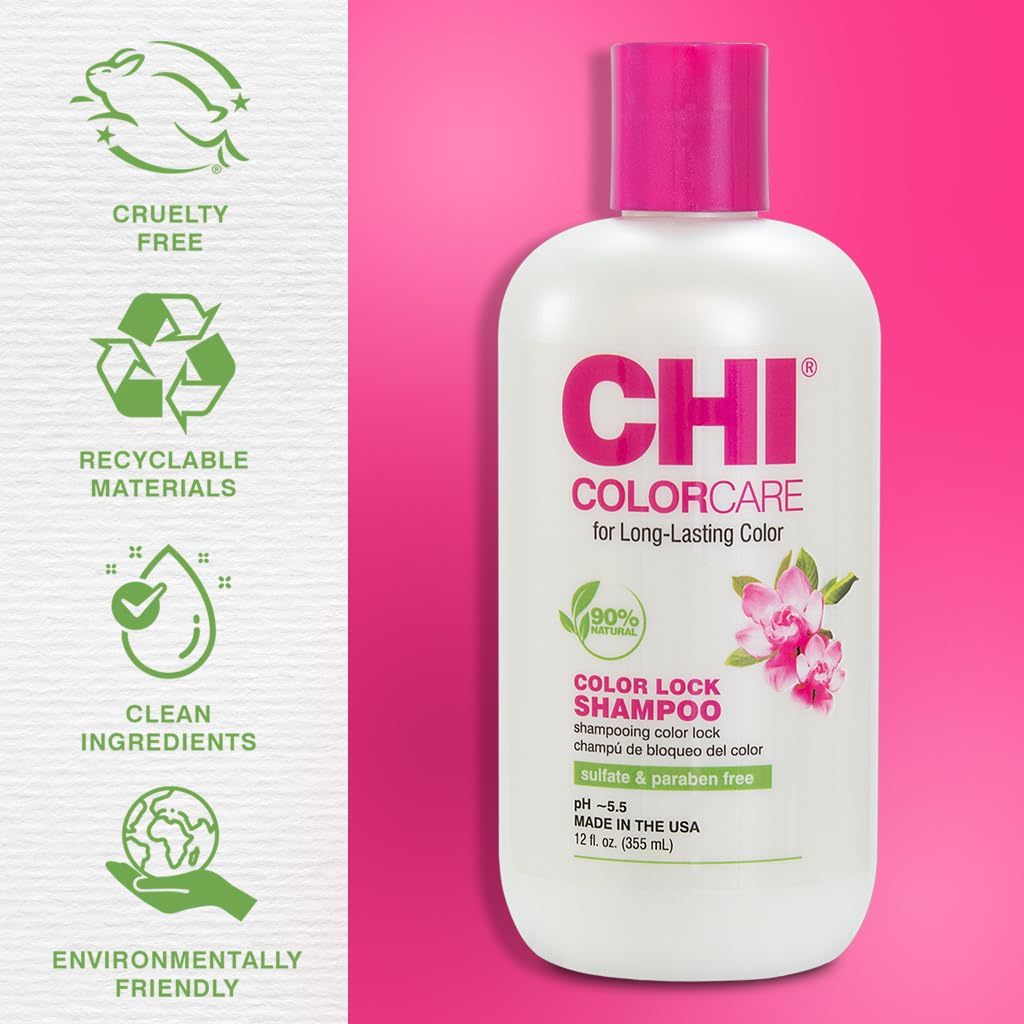 CHI ColorCare - Color Lock Shampoo 12 fl oz - Gently Cleanses, Balances Moisture and Nourishes Hair Without Fading Color Treated Hair : Beauty & Personal Care