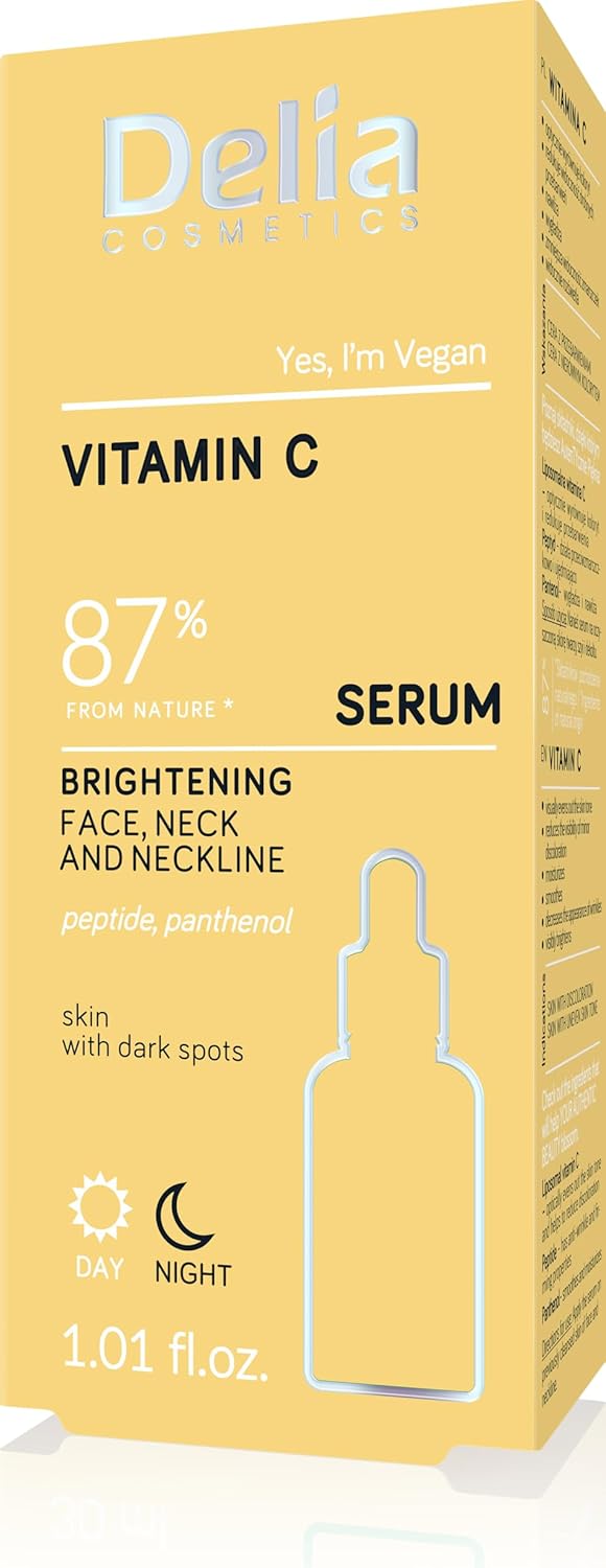 Delia Cosmetics - Brightening Serum - Vitamin C - Skin With Hyperpigmentation - Evens Out The Skin Tone, Brightens - Smoothes. Moisturises - Vegan - 30Ml