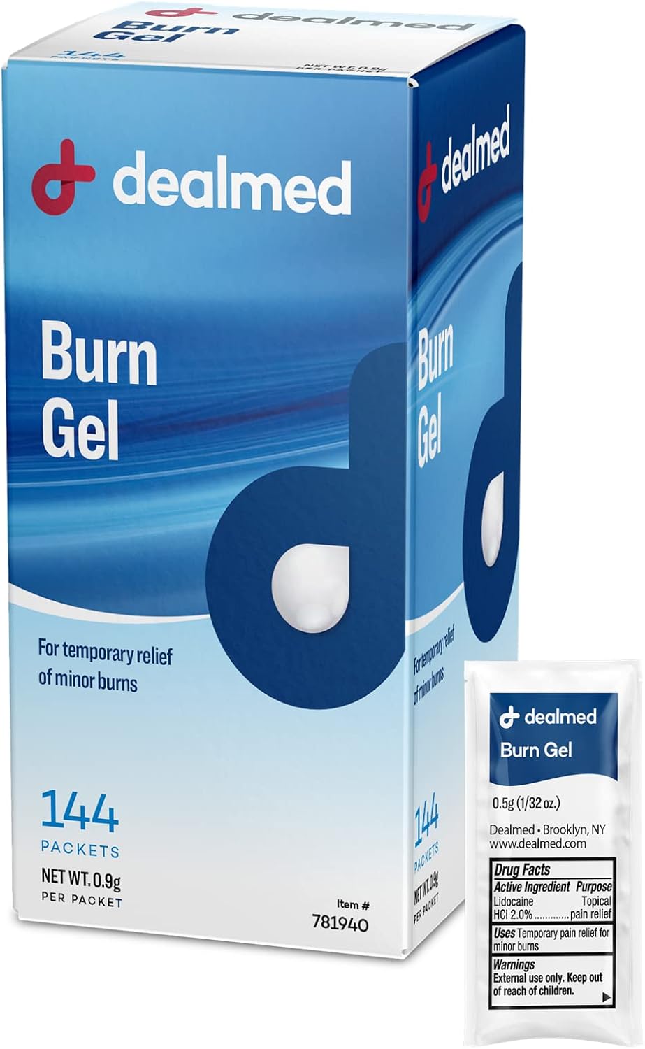 Dealmed First Aid Burn Gel – Made In The Usa, First Aid Gel For Temporary Relief Of Minor Burns, Cuts, And Scrapes, 144 Packets/Box (.5G) - Pack Of 1