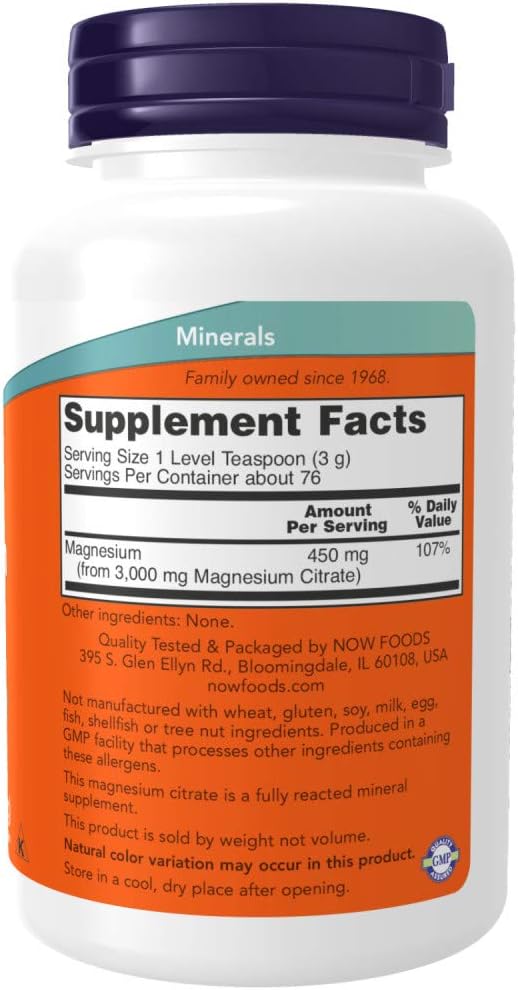 NOW Magnesium Citrate Powder, 8 Ounces (Pack of 2)