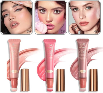 Liquid Blush Wand Face Liquid Blush With Cushion Applicator Lightweight Soft Waterproof Blendable Rouge Liquid Blush Stick For Eyeshadow Cheeks And Lips Multi-Use Makeup (3 Pcs)