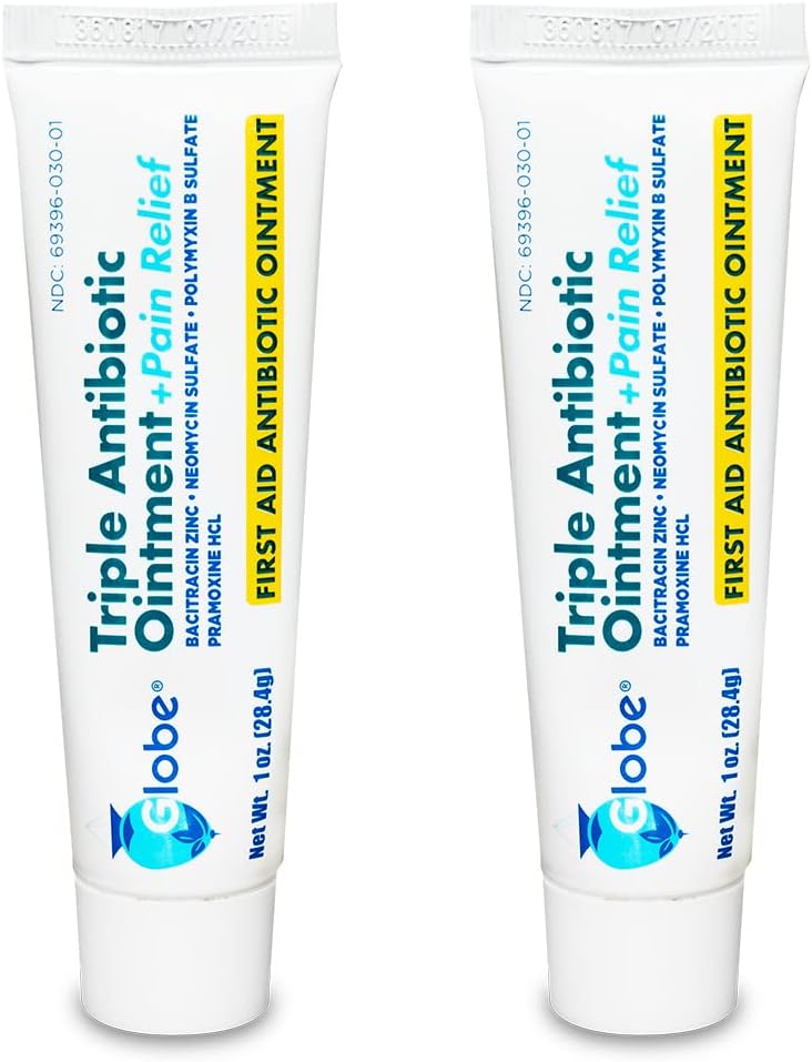 (2 Pack) Globe 1Oz Triple Antibiotic Ointment + Pain Relief, Dual Action Maximum Strength First Aid Ointment Soothes And Heals Painful Minor Scratches And Wounds And Prevents Infection