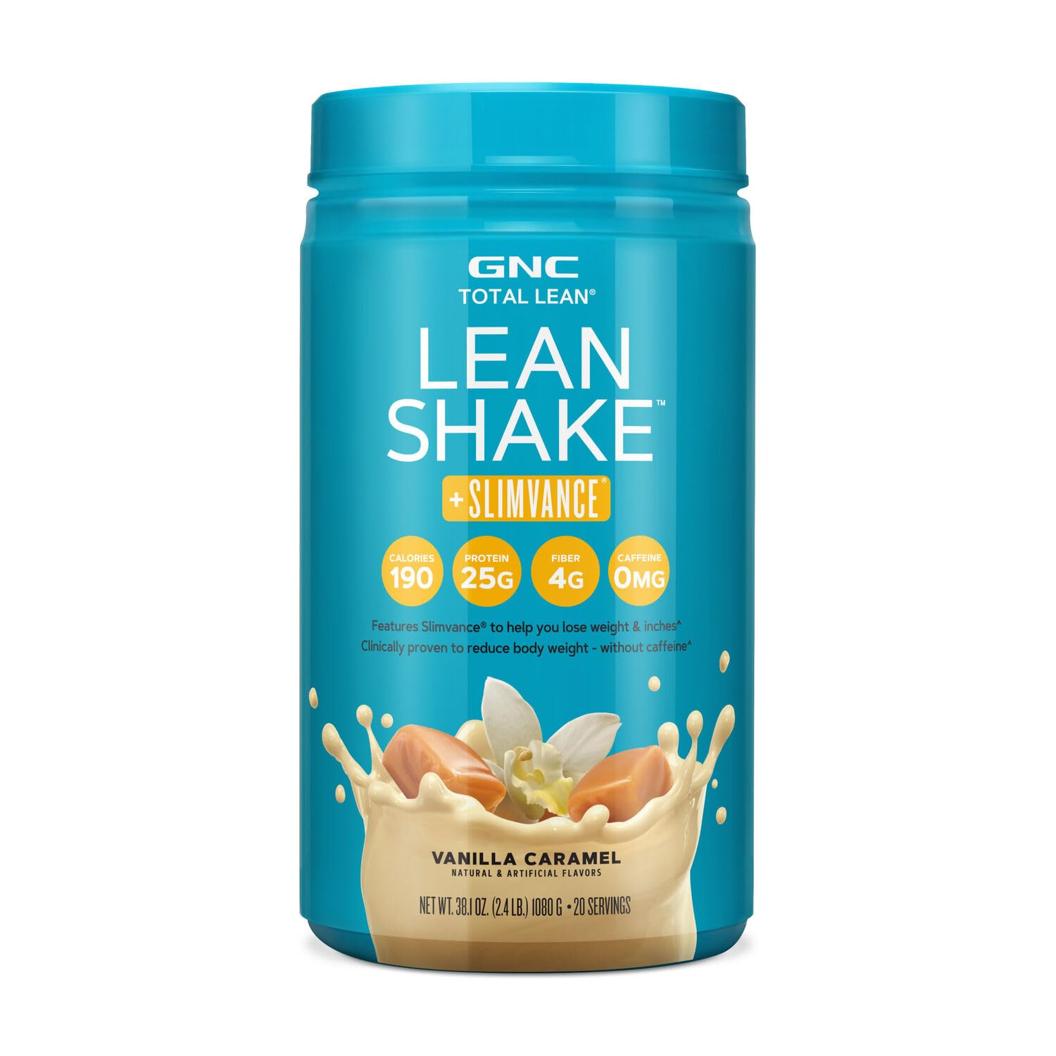 Gnc Total Lean Shake + Slimvance | Caffeine Free Protein Powder, Helps Reduce Body Weight | Vanilla Carmel | 20 Servings