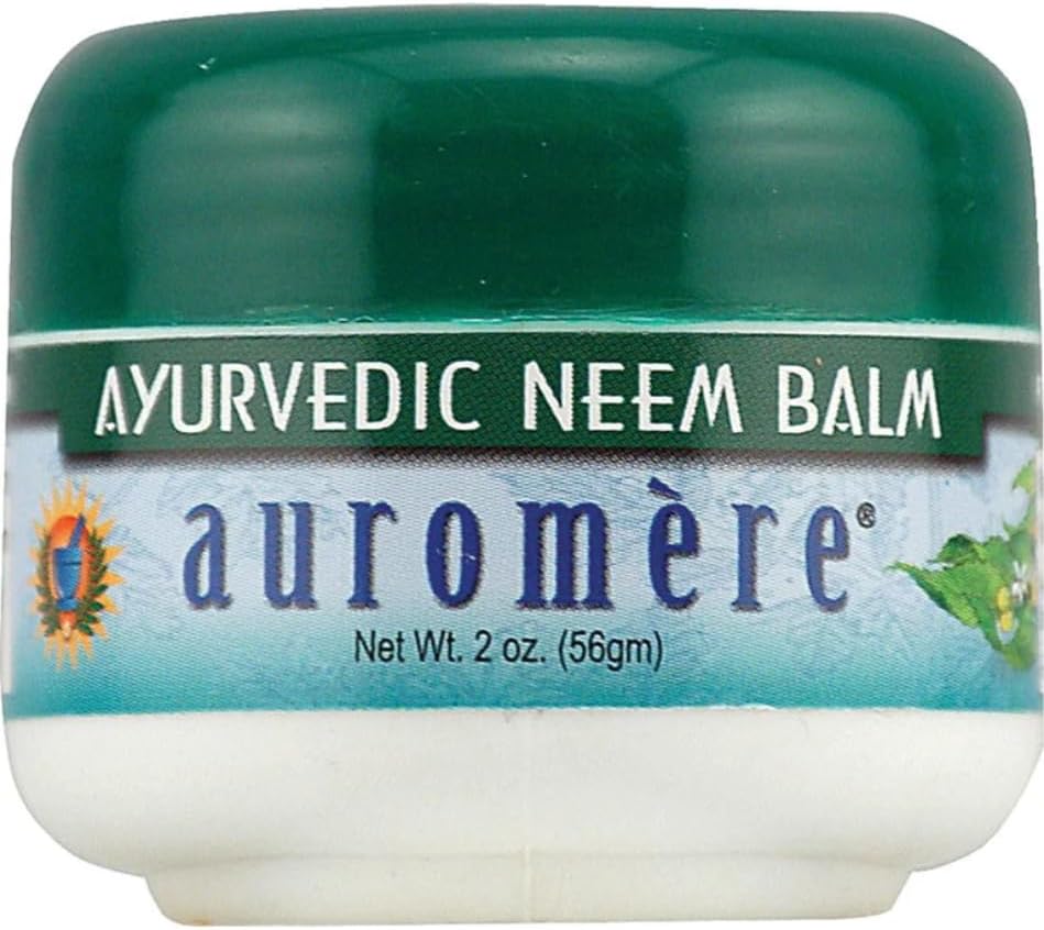 Auromere Ayurvedic Neem Balm - All Natural Rosacea, Eczema And Psoriasis Cream for Face and Body - Contains 34% Neem Oil for Skin - Soothes Dry, Itchy or Sensitive Skin and Reduce Redness - 2oz