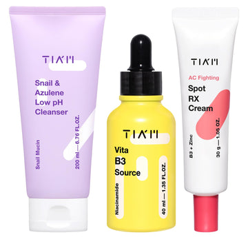 Tiam Spot & Tone Care Trio: Snail & Azulene Low Ph Cleanser, Vita B3 Source, And Ac Fighting Spot Rx Cream, Gentle Cleansing, Radiance, Calming, Korean Skincare Set