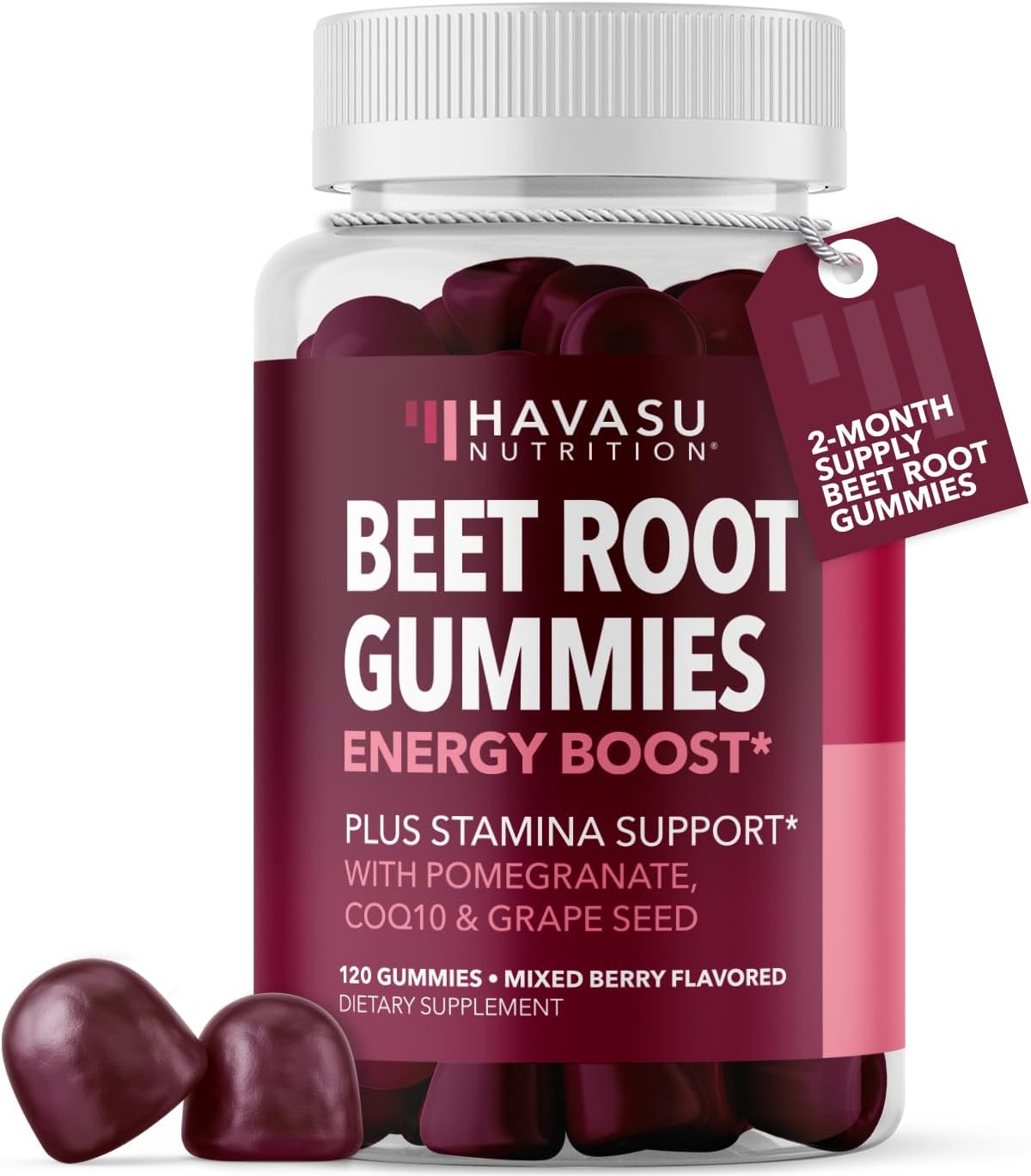 Beet Root Gummies With Coq10 & Pomegranate - Nitric Oxide Supplement For Men And Women - Beetroot For Endurance, Performance, Recovery - Vegan, Non-Gmo, Gluten Free - Mixed Berry Flavor, 120 Count