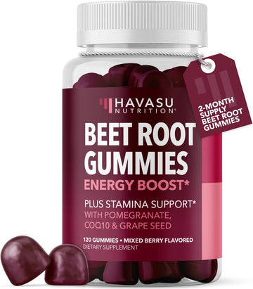 Beet Root Gummies With Coq10 & Pomegranate - Nitric Oxide Supplement For Men And Women - Beetroot For Endurance, Performance, Recovery - Vegan, Non-Gmo, Gluten Free - Mixed Berry Flavor, 120 Count