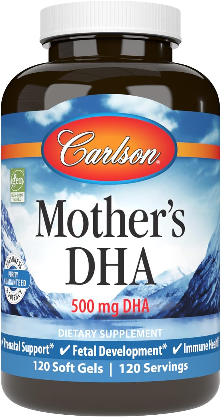 Carlson - Mother's DHA, 500 mg DHA, Prenatal Support, Fetal Development & Immune Health, 120 Softgels