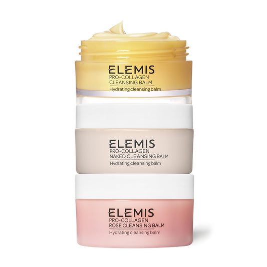 Elemis Pro-Collagen Cleansing Trio – Classic, Naked & Rose Cleansing Balms - 3-In-1 Facial Cleanser For All Skin Types, Daily Skincare To Soften, Deep Cleanse & Hydrate, Makeup Remover & Oil Cleanser