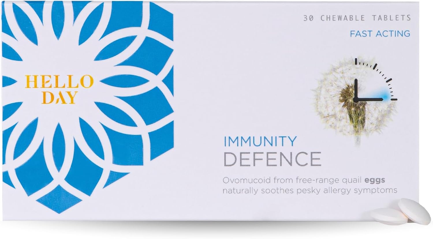 Hello Day - Immunity Defence - Unique Patented Drug Free Hayfever Relief - 30 Chewable Tablets - Clinically Proven - Pharma Grade