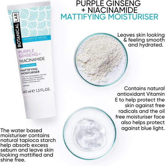 Botanical Lab Purple Ginseng + Niacinamide Anti-Blemish Mattifying Moisturiser 40Ml | Minimises The Appearance Of Pores & Reduces Shine To Leave Skin Looking Mattified