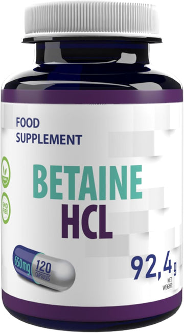 Hepatica Betaine Hcl 650Mg | 120 Vegan Capsules | High Strength Digestive Support & Stomach Acid Supplement | Aids Protein Digestion & Nutrient Absorption | 3Rd Party Lab Tested