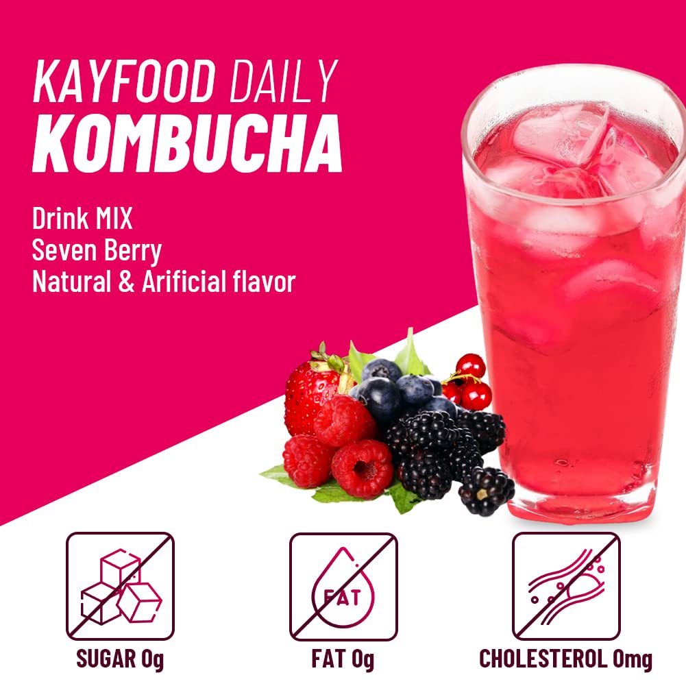 Kayfood Garden Daily Sevenberry Kombucha Tea Powdered Mix, Living Probiotics & Prebiotics, 30 Sticks (5.29Oz), Zero Sugar, Diet, Gut Healthy Fermented Drinks Korea (Sevenberry)