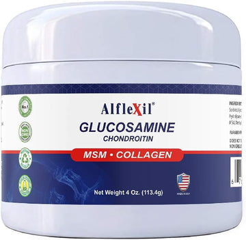 Alfa Vitamins Alflexil Glucosamine Plus Chondroitin Cream With Msm & Collagen, Supports Healthy Joints, Joint & Muscle Pain Relief, Improves Mobility, Fast Absorption, And Moisturizes Skin, 4 Oz