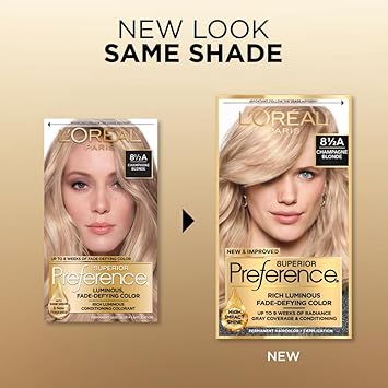 L'Oreal Paris Superior Preference Fade-Defying + Shine Permanent Hair Color, 8.5A Champagne Blonde, Pack Of 1, Hair Dye