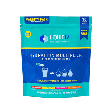 Liquid I.V. Hydration Multiplier Variety Pack? Lemon Lime, Passion Fruit, Strawberry, Tropical Punch - Hydration Powder Packets, Electrolyte Powder Drink Mix, Single-Serve Sticks, 1 Pack (16 Servings)