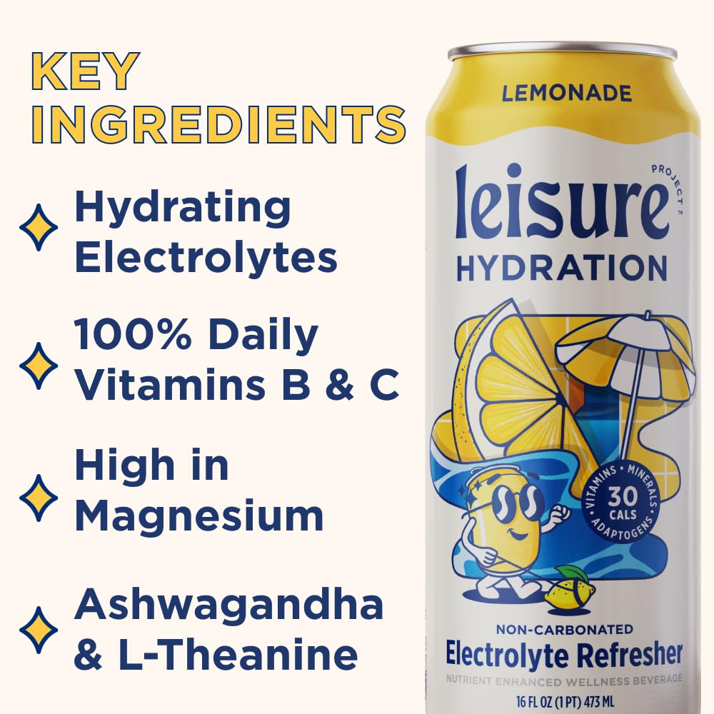 Leisure Drinks - Electrolyte Drink Variety Pack [Electrolyte Refresher - 16Oz Cans, 12Pk] - Low Sugar Hydration Drink - Get The Best Hydration Drink Packed W/ Magnesium & Ashwagandha For Mood & Stress Support