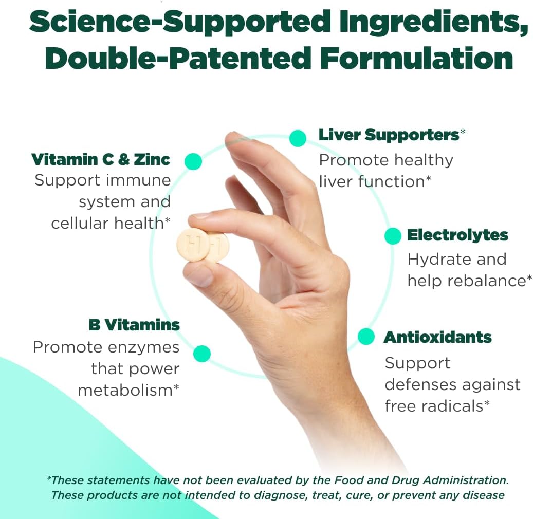 H-Proof The Anytime You Drink Vitamin, Liver Health & Immunity Support With Electrolytes, Milk Thistle, And Vitamins B & C - 40 Chewable Tablets (20 Servings), Vegan, Lemonade : Health & Household