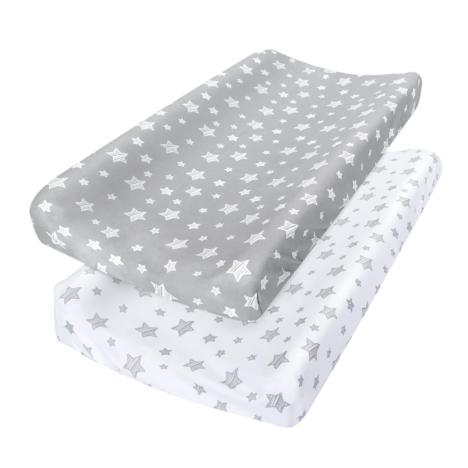 Changing Pad Cover For Boys Girls 2 Pack, Lovely Print Soft Unisex Diaper Change Table Sheets, Fit 32"X16" Contoured Pad, Comfy Cozy 2-Pack Cradle Sheets, Grey & White