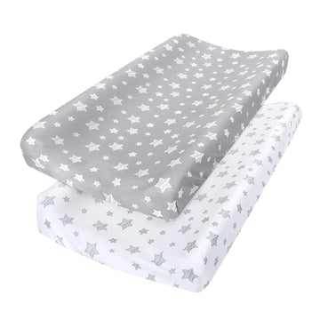 Changing Pad Cover For Boys Girls 2 Pack, Lovely Print Soft Unisex Diaper Change Table Sheets, Fit 32"X16" Contoured Pad, Comfy Cozy 2-Pack Cradle Sheets, Grey & White