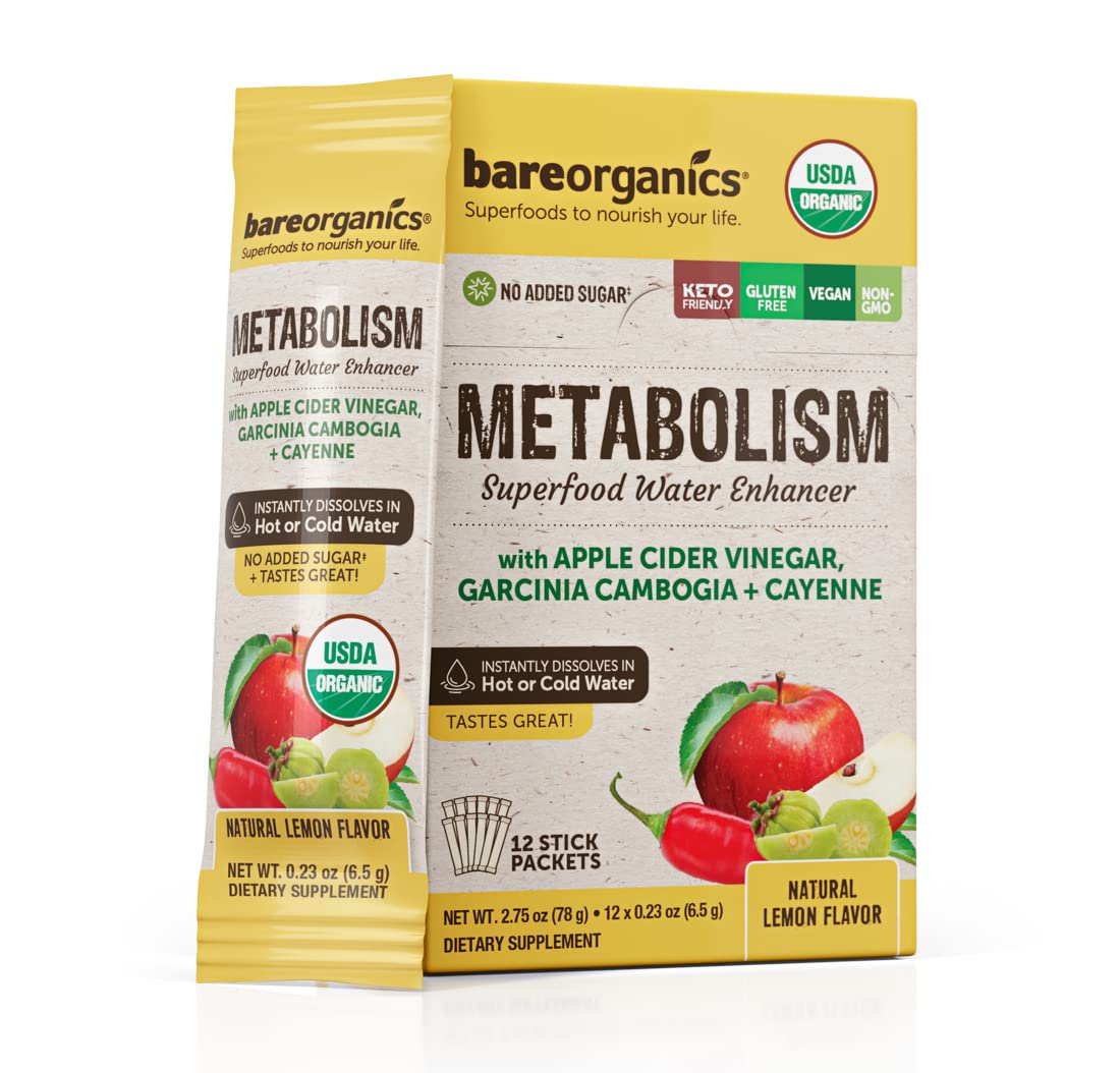 BareOrganics Metabolism Superfood Drink Mix, Organic, 12 Sticks, 0.23 Ounce