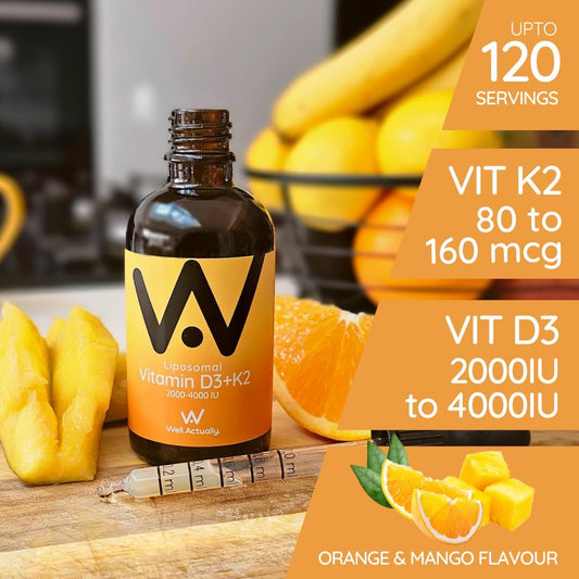 Well Actually Liposomal Vitamin D3 + K2 Liquid Pipette - High Absorption Vegan Vitamin D3 4000 Iu & Vitamin K2-7 160Mcg As Menaquinone-7 Mk-7 - Summer Citrus (Up To 120 Servings)