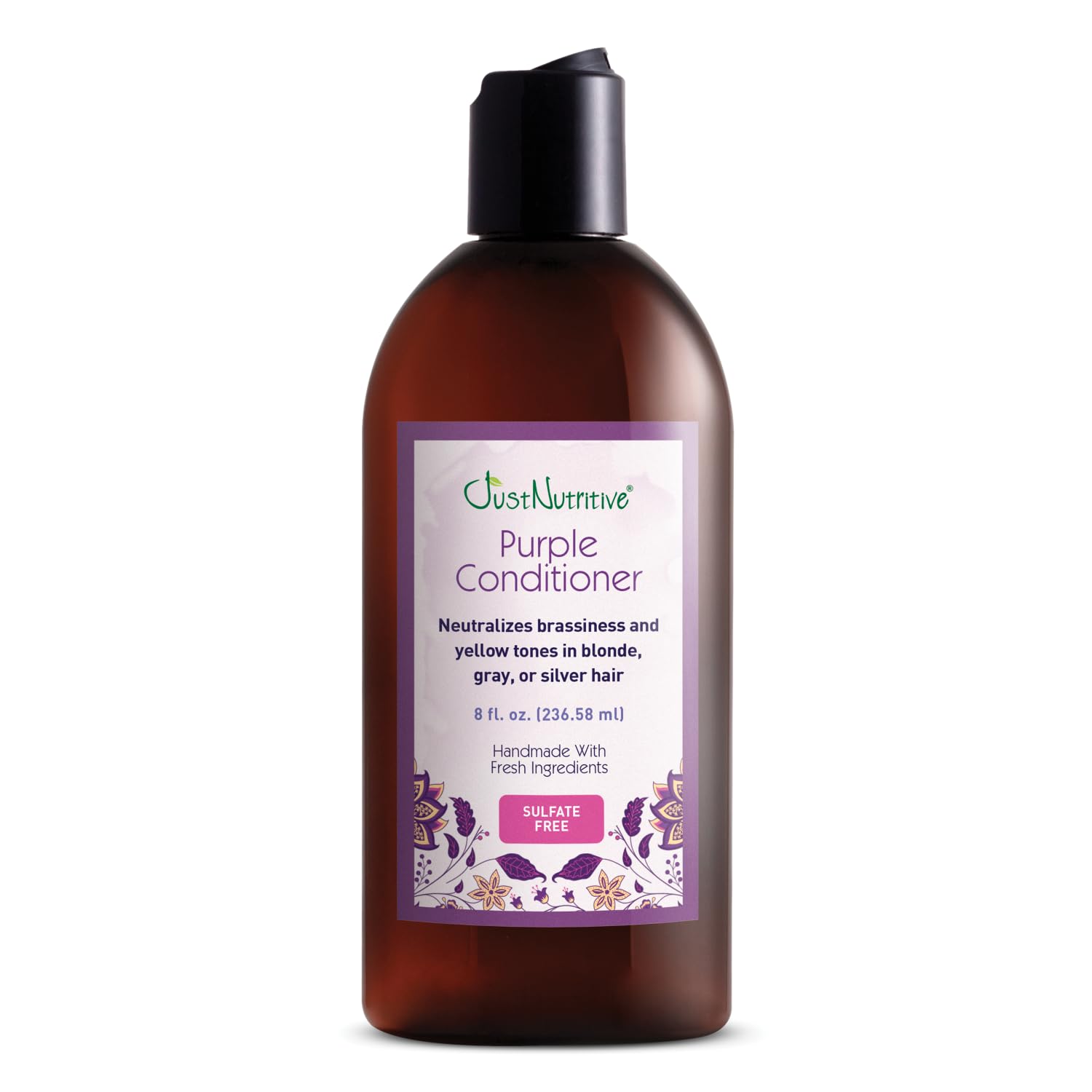 Just Nutritive Purple Conditioner For Blonde, Gray, White, Silver, And Bleached Hair - Eliminate Brassiness, Boost Shine, Repairs, Hydrates, Sulfate-Free, Paraben-Free, Gentle On Scalp, 8 Oz