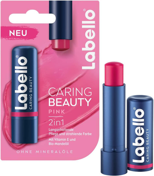 Labello Caring Beauty Pink (5,5 Ml), Farbiger Lippenpflegestift Mit Vitamin E, Sheabutter Und Mandelöl, Feuchtigkeitsspendende Lippenpflege Für Ein Strahlendes Finish