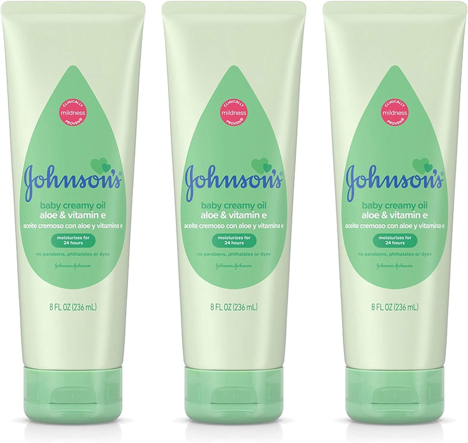 Johnsons Baby Creamy Oil Aloe Vera & Vitamin-E 8 Ounce (236ml) (3 Pack)