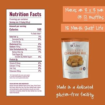 gfJules Certified Gluten Free Cornbread Baking Mix | No Grit, Non-GMO, Vegan, Kosher & Top 9 Allergen Free | 13 Ounces : Grocery & Gourmet Food