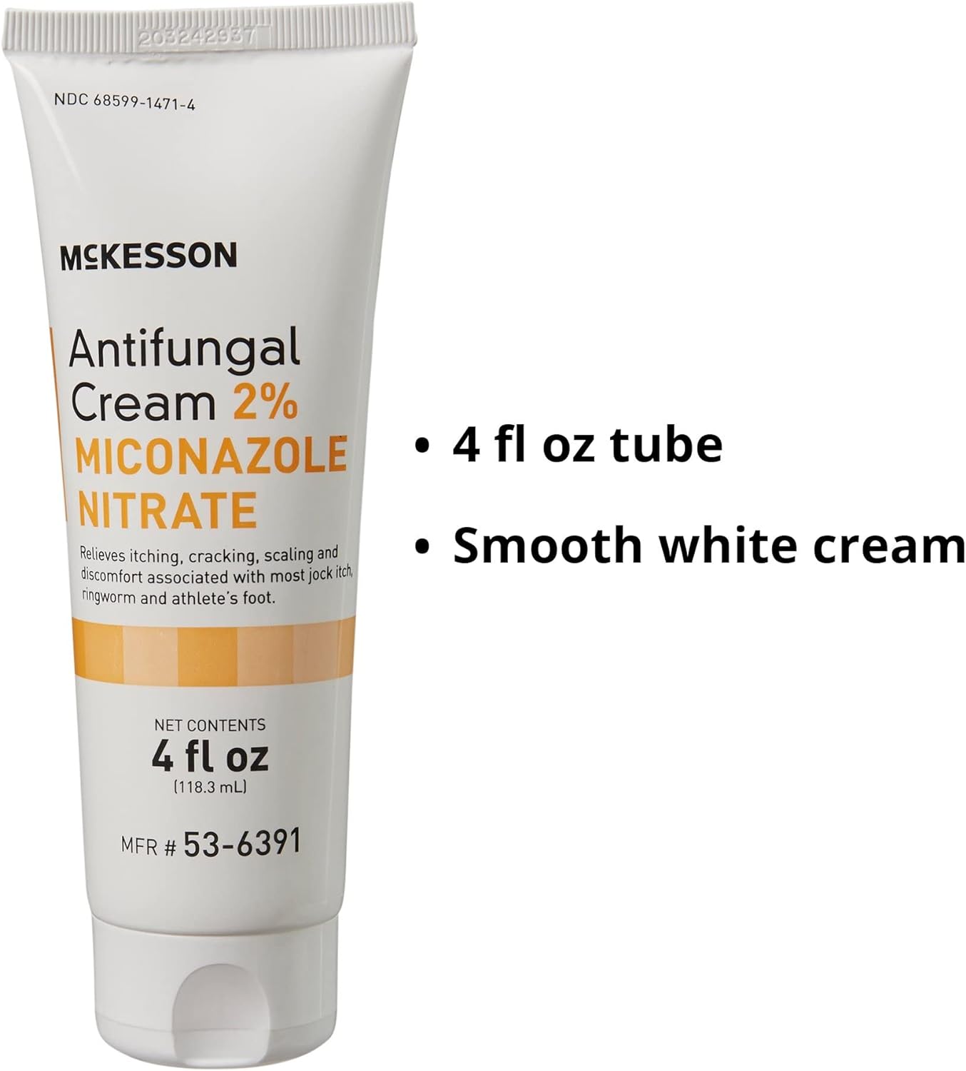 Mckesson Antifungal Cream, 2% Miconazole Nitrate - Relieves Itching, Burning, Cracking From Jock Itch, Ringworm And Athlete Foot - 4 Oz., 1 Count : Health & Household