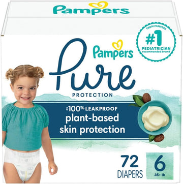 Pampers Pure Protection Diapers - Size 6, 72 Count, Hypoallergenic Premium Disposable Baby Diapers