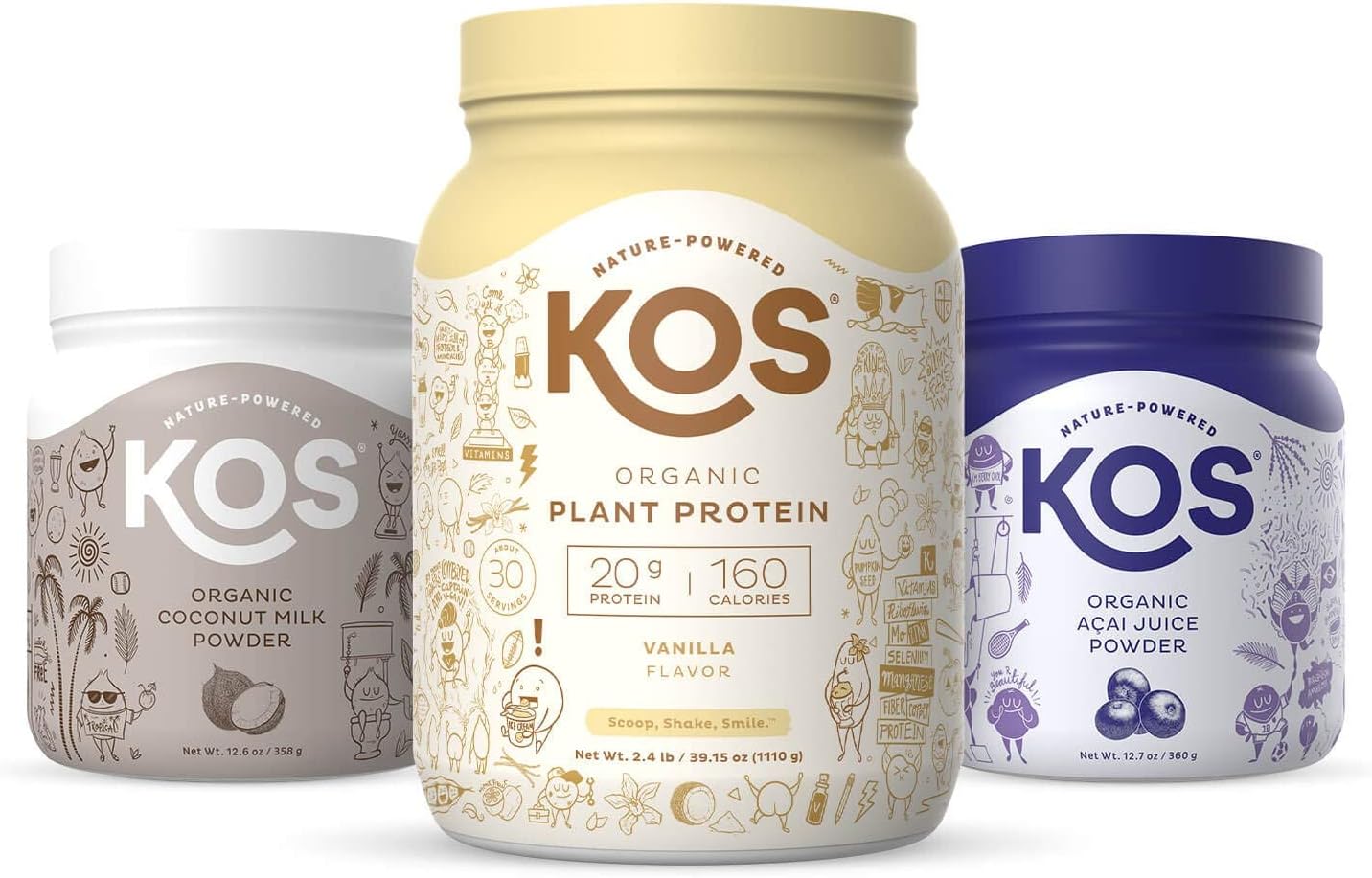 Kos Tropical Paradise Bundle (Plant-Based Vanilla Protein + Organic Acai Powder + Organic Coconut Milk Powder)