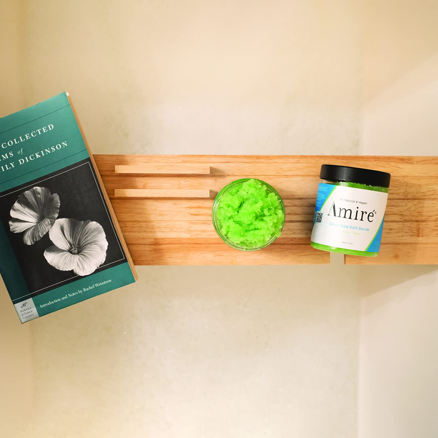 Amire Green Tea Dead Sea Salt Body Scrub. All Natural Body Polish. Infused With Argan, Peppermint, And Sunflower Oil. : Beauty & Personal Care